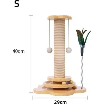 Hračka pro kočku Dřevěná věž pro kočky s míčky a škrabadlem - S
