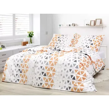 Povlečení Bavlněné povlečení - šedé a lososové trojúhelníky 140x220+70x90
