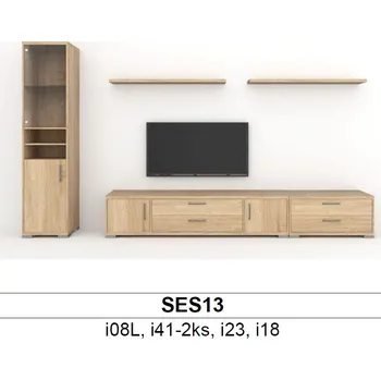 Obývací stěna BMB Libreta SES13 obývací sestava Ořech aida, Noha nízká chrom lesk - výška 20mm, NAKANA - Broušený nikl