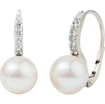 Náušnice Couple, Třpytivé perlové náušnice Margarit, bílé zlato a zirkony, 585-66-3-0009.1B00.0.00.745.08