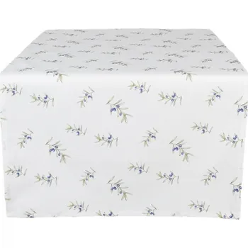 Utěrka Bílý bavlněný běhoun se vzorem olivové větvičky Olive Fields – 50x140 cm