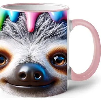 Keramický hrnek s lenochodem 2, Barva Růžová, Velikost 330 ml, Canvas Keramický hrnek s barevným uchem 2606