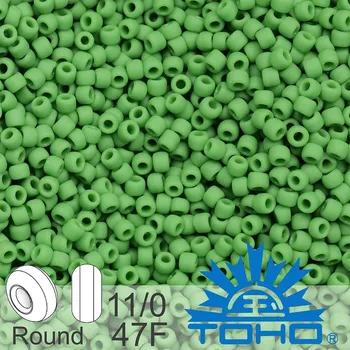 Korálek Korálky TOHO tvar ROUND (kulaté). Velikost 11/0. Barva č.47F Opaque-Frosted Mint Green. Balení 8g.