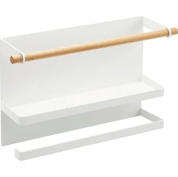 Držák kuchyňských utěrek Bílý kovový magnetický držák na roli kuchyňských utěrek Yamazaki Tosca 32 cm s poličkou