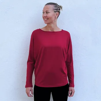 Dámská halenka Bambusový Top Netopýr Červený Dlouhý Rukáv Volný Střih Dámský Velikost: S