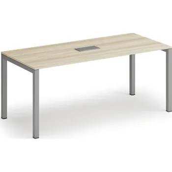 Psací stůl B2B Partner Jednací stůl PRIMO SQUARE, 180x80 cm, dub přírodní + stolní zásuvka TYP I, stříbrná