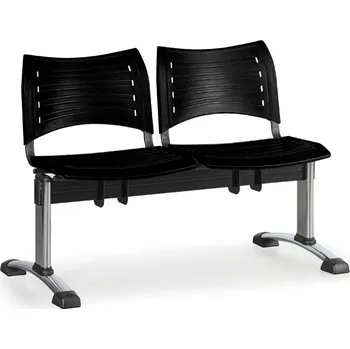 B2B Partner Plastová lavice do čekáren VISIO, 2-sedák, černá, chromované nohy