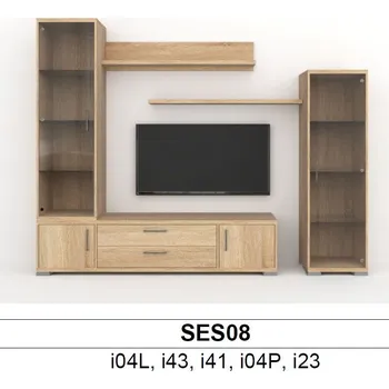 Obývací stěna BMB Libreta SES08 obývací sestava Buk, Noha nízká chrom lesk - výška 20mm, Tip-On bezúchytkový systém