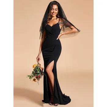 Dámské šaty Jemné svatební šaty s ohlávkou s rybím ocasem Barva: Černá, Velikost: L