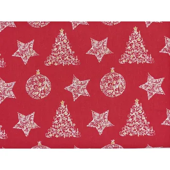 STOF Bavlněná látka Vánoční ozdoby na červené