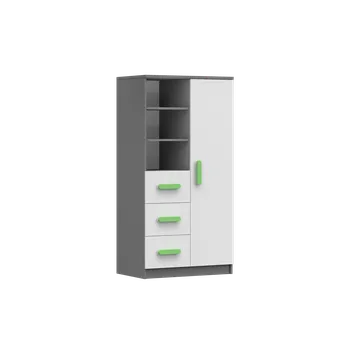 Knihovna IDZ Knihovna SMYK II 3S1D 05, 80 cm Bílá + Grafit / Barevné úchytky Barva: Zelená