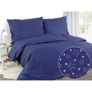 Povlečení Vánoční bavlněné povlečení - bílé hvězdy na modré 140x200+70x90