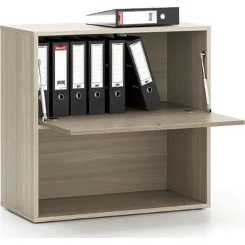 Policová skříň PLAN Kancelářský policový regál LAYERS, krátký, 1 box, 800 x 400 x 777 mm, dub přírodní / dub mořený