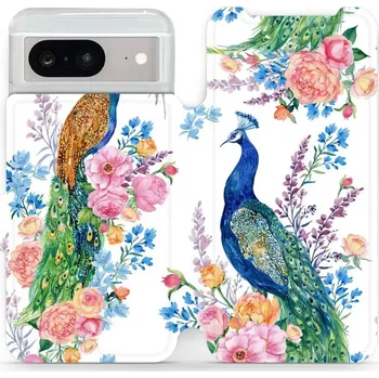 Pouzdro na mobilní telefon Flipové pouzdro Mobiwear - Google Pixel 8 - MX08S Pávi (Knížkové flip pouzdro, obal, kryt na mobil Google Pixel 8 - MX08S Pávi, materiál Umělá kůže + TPU - ochrana 360°, stojánek, silikonová vanička, magnetické zavírání)