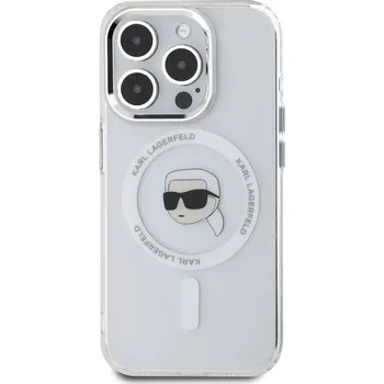 Pouzdro na mobilní telefon Zadní kryt Karl Lagerfeld IML Karl Head Metal Frame MagSafe pro Apple iPhone 15 Pro, transparentní