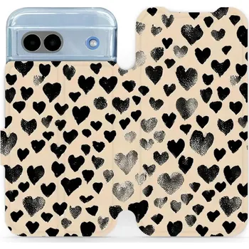 Pouzdro na mobilní telefon Flipové pouzdro Mobiwear - Google Pixel 8A - VA51S Černá srdíčka (Knížkové flip pouzdro, obal, kryt na mobil Google Pixel 8A - VA51S Černá srdíčka, materiál Umělá kůže + TPU - ochrana 360°, stojánek, silikonová vanička, magnetické zavírání)