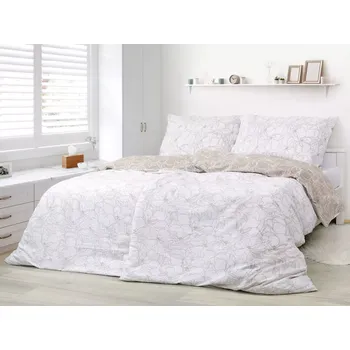 Povlečení Krepové povlečení - bílé květy na světle hnědé 140x220+70x90