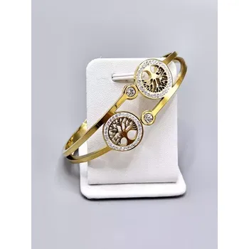 Náramek Ocelový náramek obruč s velkými stromy života ve zlatém provedení