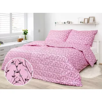 Povlečení Bavlněné povlečení - šedé větvičky na růžové 140x200+70x90