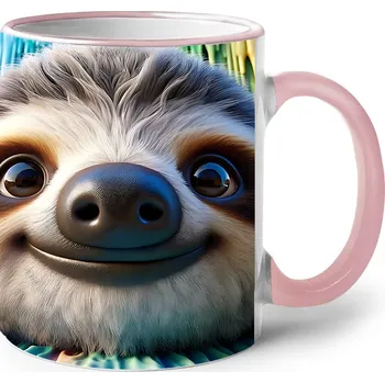 Keramický hrnek s lenochodem, Barva Růžová, Velikost 330 ml, Canvas Keramický hrnek s barevným uchem 2605