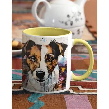 Keramický hrnek Jack Russel teriér, Barva Žlutá, Velikost 330 ml, Canvas Keramický hrnek s barevným uchem 2615