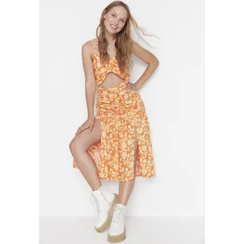 Dámské šaty Trendyol Orange Vystřihnuté detailní tkané šaty Trendyol oranžová | krémová 2035422