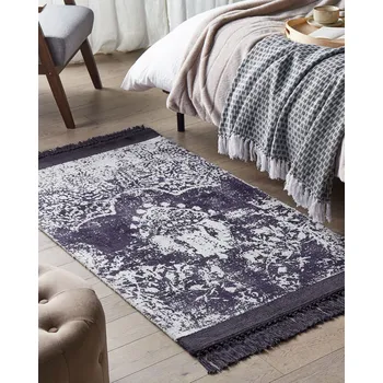 Koberec Koberec fialový bílý viskóza a bavlna 80 x 150 cm se vzorem se střapci vintage styl Beliani