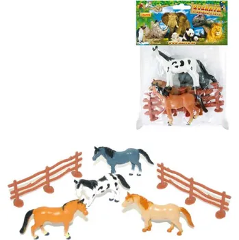 Figurka Koník plastový 4ks set s ohradou 2ks v sáčku