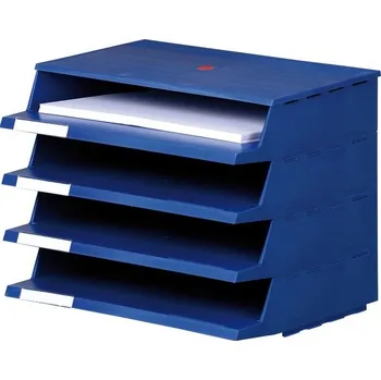 Plastový zásobník na dokumenty, 4 přihrádky, spojovatelný, modrá