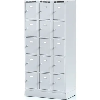 Šatní skříň Alfa 3 Šatní skříňka S6 s úložnými boxy na soklu, 15 boxů, 1920 x 900 x 500 mm, cylindrický zámek, šedé dveře