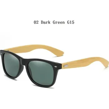 Bambusové sluneční brýle UV400 vintage - 02 Tmavě zelená G15