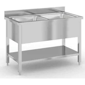 Dílenský stůl Nerezový mycí stůl se 2 dřezy, 1200 x 600 x 850 mm