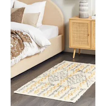 Koberec Koberec béžový bavlna 80 x 150 cm geometrický vzor ručně zdobený ložnice obývák Beliani