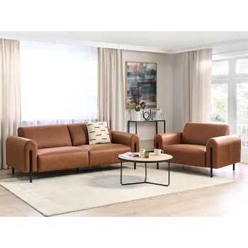 Sedací souprava Sedací souprava zlatohnědá umělá kůže 3místná pohovka křeslo kovové nohy nastavitelné opěradlo moderní styl obývací pokoj velký pokoj Beliani