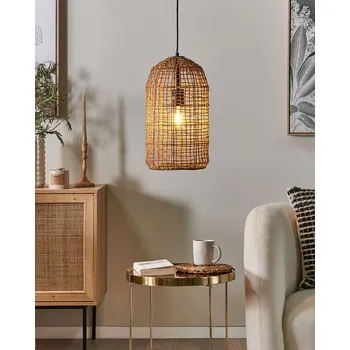 Osvětlení Závěsná lampa hnědá stínidlo z papírového výpletu otevřený design nastavitelný kabel boho design osvětlení Beliani