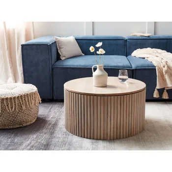 Konferenční stolek Konferenční stolek světle hnědé mangové dřevo ⌀ 70 cm s úložným prostorem klasický moderní design obývací pokoj Beliani