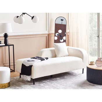 Pohovka Lenoška bílá buklé čalounění 2místná pravostranná polštář retro minimalistická Beliani