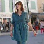 Jednobarevná tunika s výšivkou puntíků, recyklovaný polyester šedozelená 36