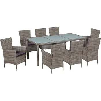 Zahradní sestava vidaXL 9dílný zahradní jídelní set polyratan krémově [3094838] Barva: Šedá a bílá