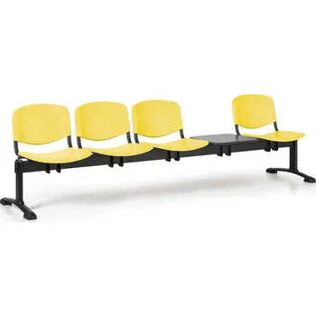 EUROSEAT Plastová lavice do čekáren ISO, 4-sedák, se stolkem, žlutá, černé nohy