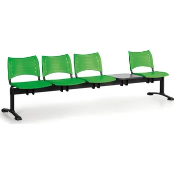 Corping Plastová lavice do čekáren VISIO, 4-sedák, se stolkem, zelená, černé nohy