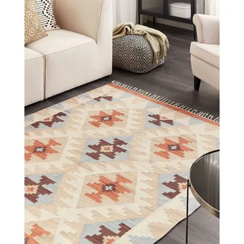 Koberec Vícebarevný bavlněný kelimový koberec 160 x 230 cm obdélníkový oboustranný s geometrickým vzorem tradiční design Beliani