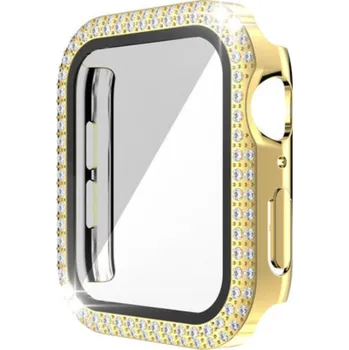 Třpytivé ochranné pouzdro s kamínky a ochranným sklem pro Apple Watch 45mm Barva: Zlatá