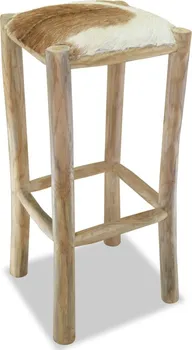 Barová židle Barová stolička z pravé kůže a masivního teaku 35 x 35 x 76 cm
