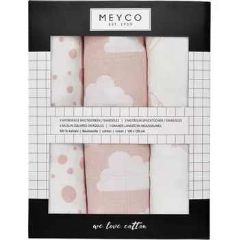 Přebalovací podložka MEYCO pleny 3-balení Feathers/Clouds/dots pink/white