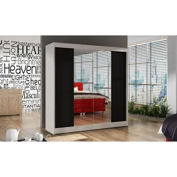 Šatní skříň Šatní skříň se zrcadlem HEMIS II, bílá/černá + vyzvednutí ZDARMA