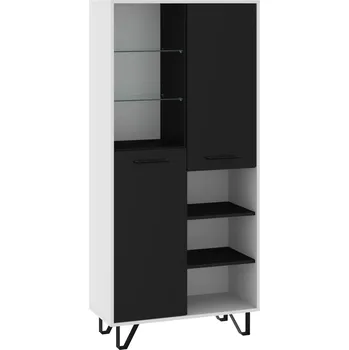 police Regál PRUDHOE 2D, bílá/černý lesk, 5 let záruka + vyzvednutí ZDARMA