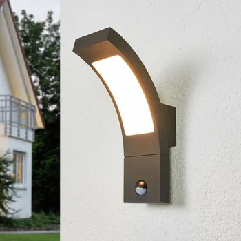 Lampička Venkovní nástěnné svítidlo Lucande LED Juvia, senzor, 27 cm, šedá, IP54 grafitově šedá, opálově bílá 1 x 5,5 W LED - Doprava zdarma