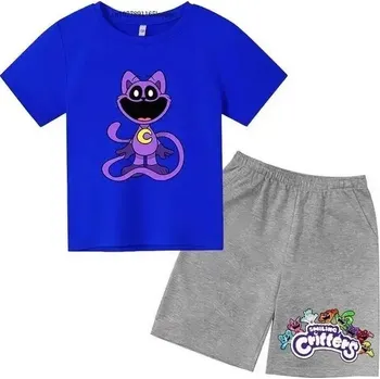 Dětský letní set triko + kraťasy s potiskem Smiling Critters Barva: modré tričko, šedé kraťasy, Velikost: 120