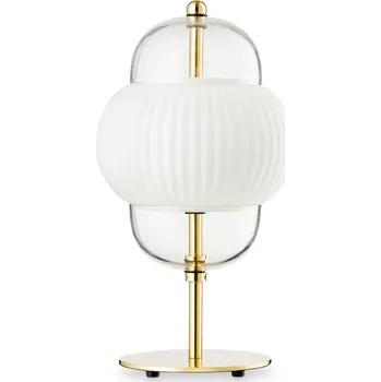 Lampička DESIGN BY US Stolní lampa Shahin, 3 světla, stmívatelná, sklo, výška 43 cm bílý opál, čirý, mosaz 3 x 40 W - Doprava zdarma